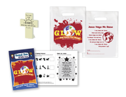 Preschool G.L.O.W. set with activity book, standing cross, and goodie bag—teaching young children that God is their light (Eph. 5:8, Ps. 27:1).
615122-17293-3