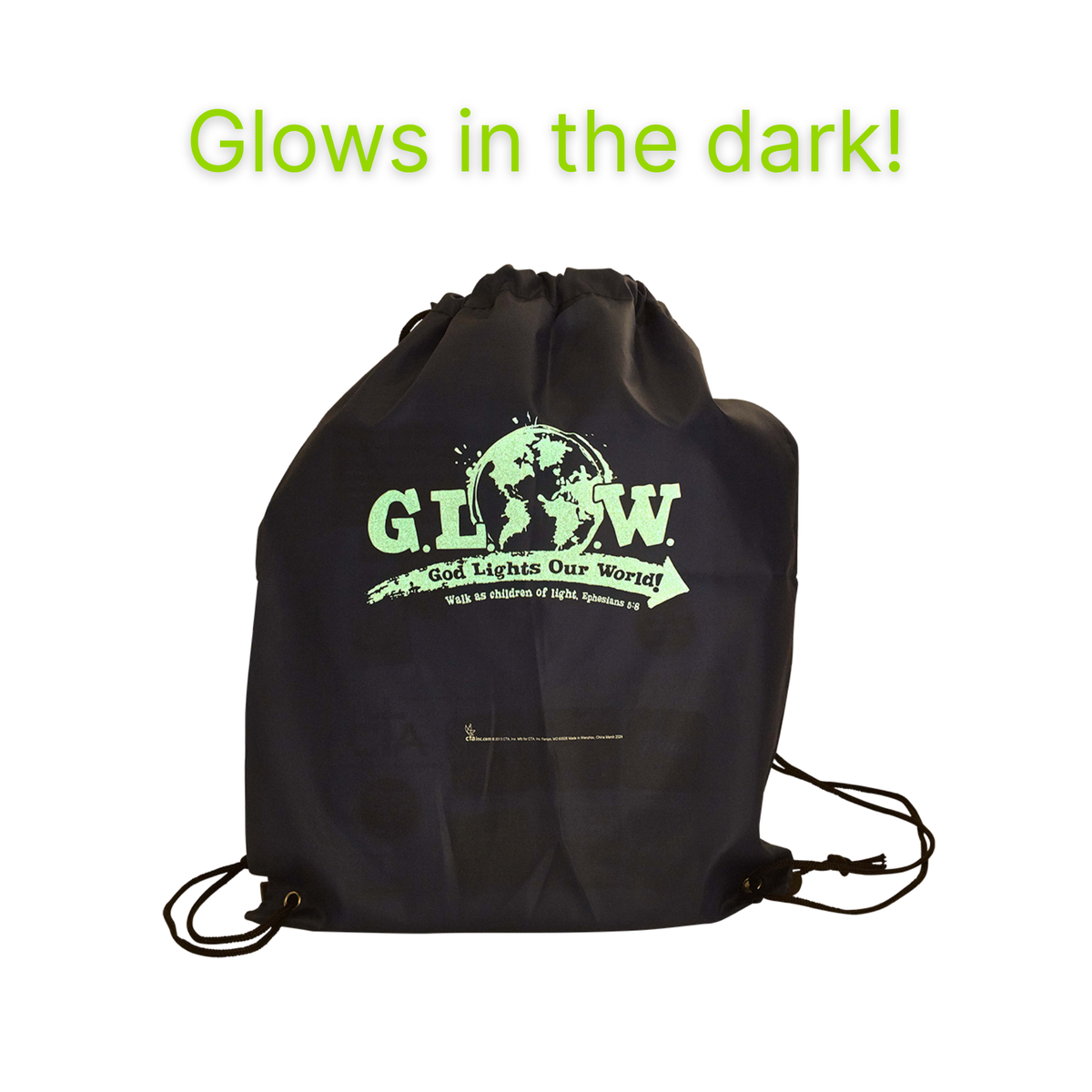 Glow-in-the-Dark Drawstring Bag - KJV - G.L.O.W. God Lights Our World