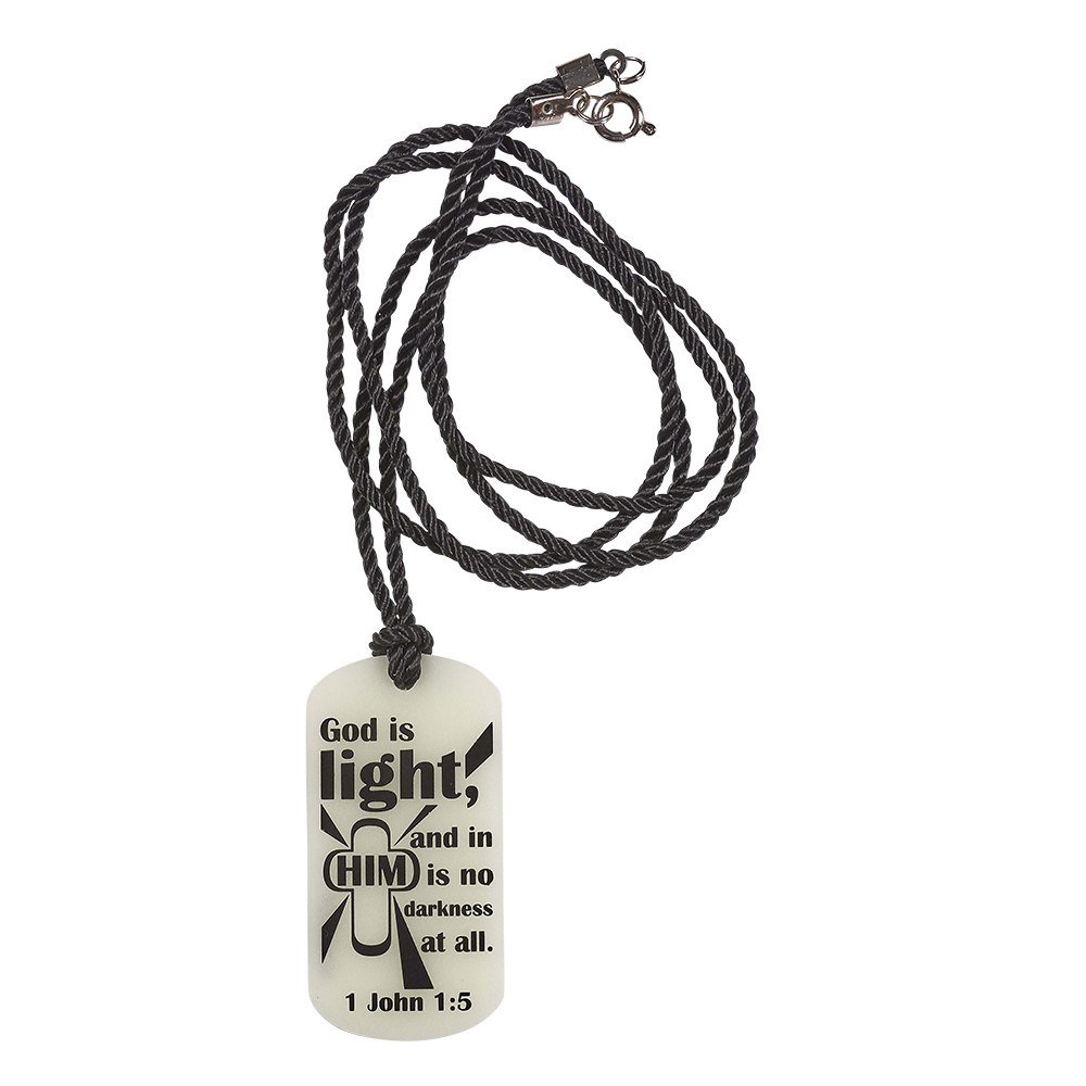 Glow-in-the-Dark Plastic KJV Dog Tag Necklace with Black Cord