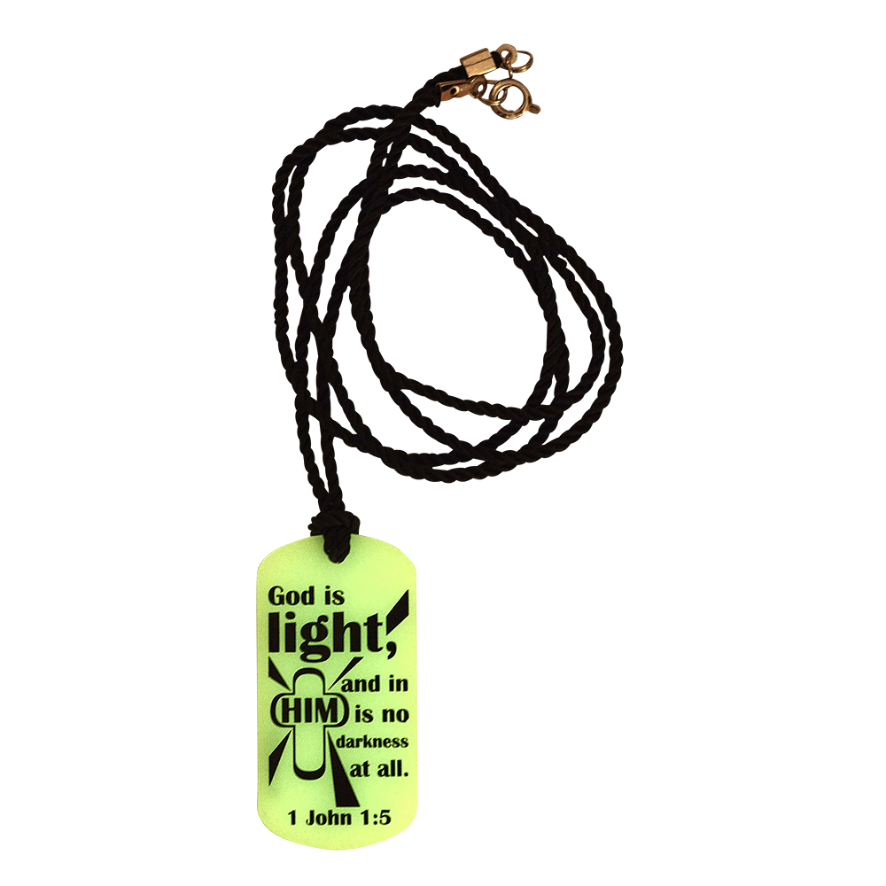 Glow-in-the-Dark Plastic KJV Dog Tag Necklace with Black Cord