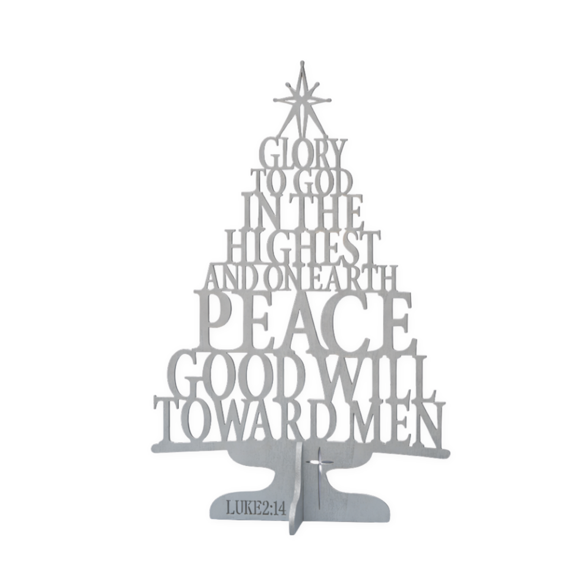 Wooden Tabletop Scripture Tree in Silver - KJV - Glory to God in the Highest Luke 2:14