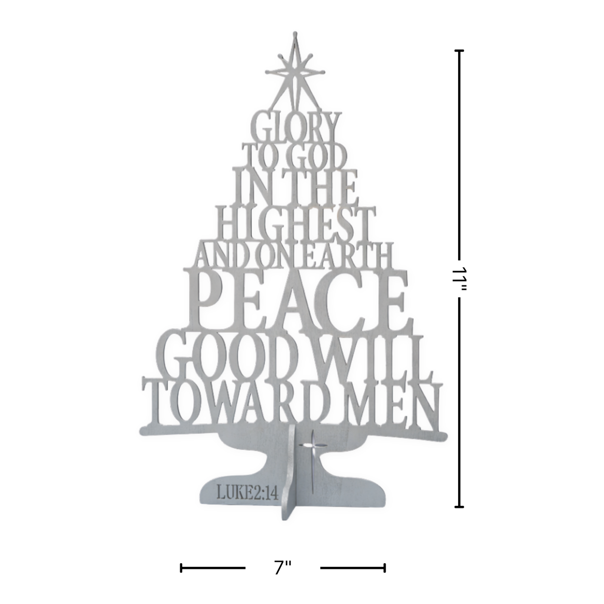 Wooden Tabletop Scripture Tree in Silver - KJV - Glory to God in the Highest Luke 2:14