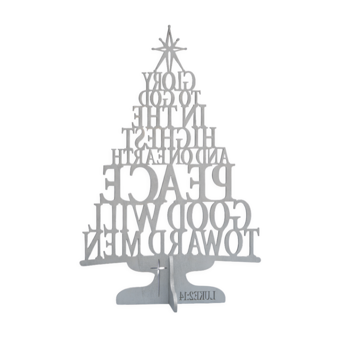 Wooden Tabletop Scripture Tree in Silver - KJV - Glory to God in the Highest Luke 2:14