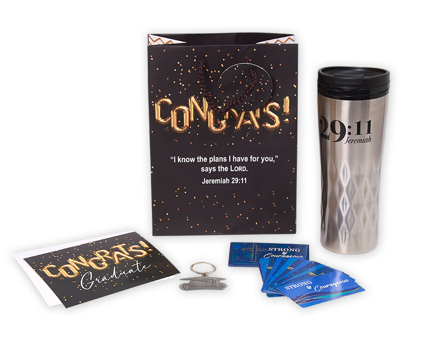 Congrats Graduate - Christian gift set with Jeremiah 29:11 mug, gift bag, encouragement cards, and note card