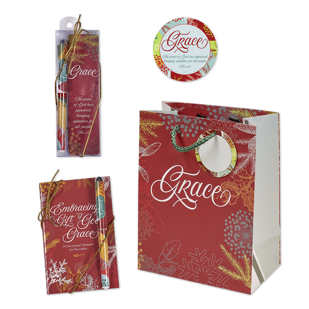 Embracing the Gift of God's Grace Gift Set with pen & bookmark set, agent, devotion book & pen set, & gift bag