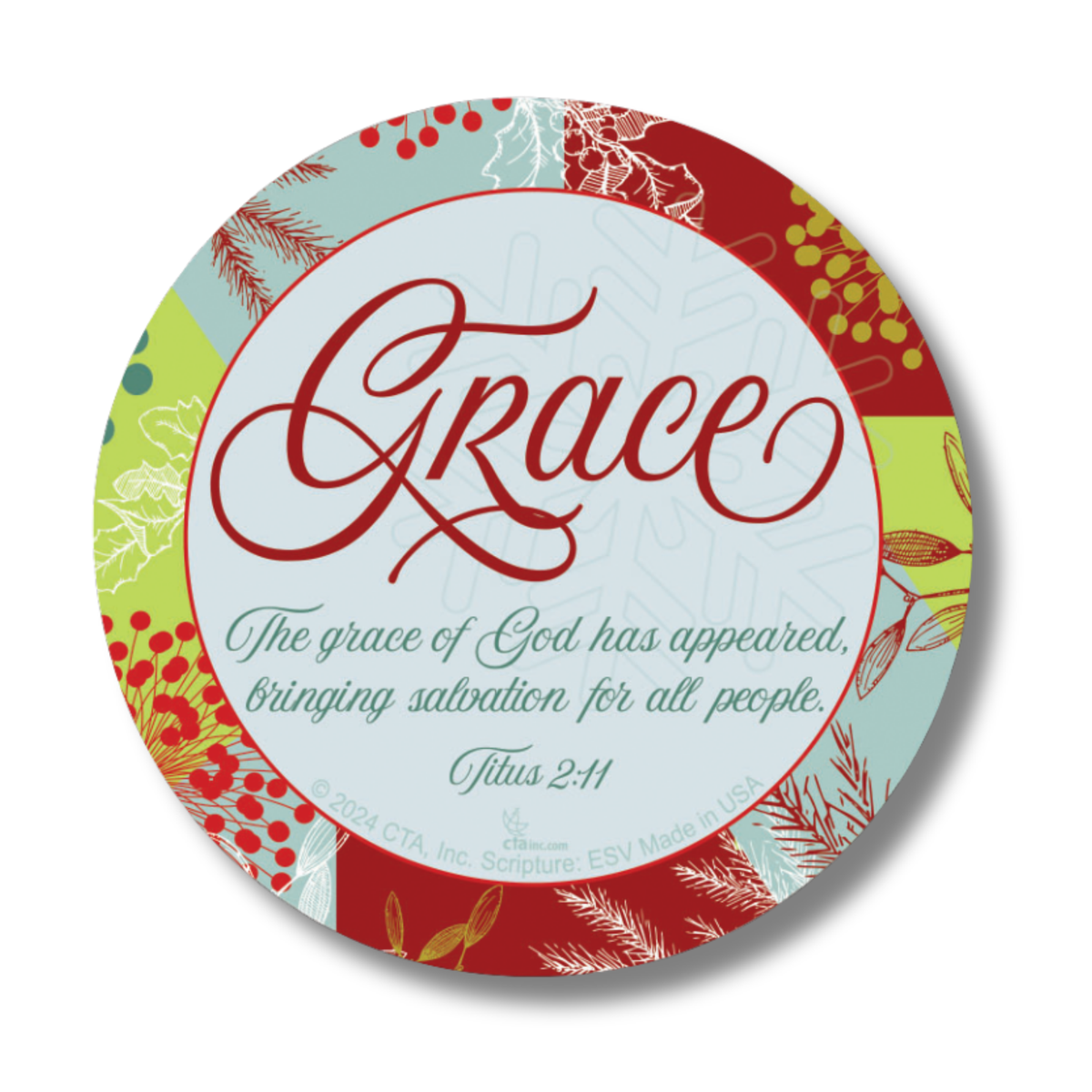 3" Round Die Cut Christmas Magnet - Embracing the Gift of God's Grace