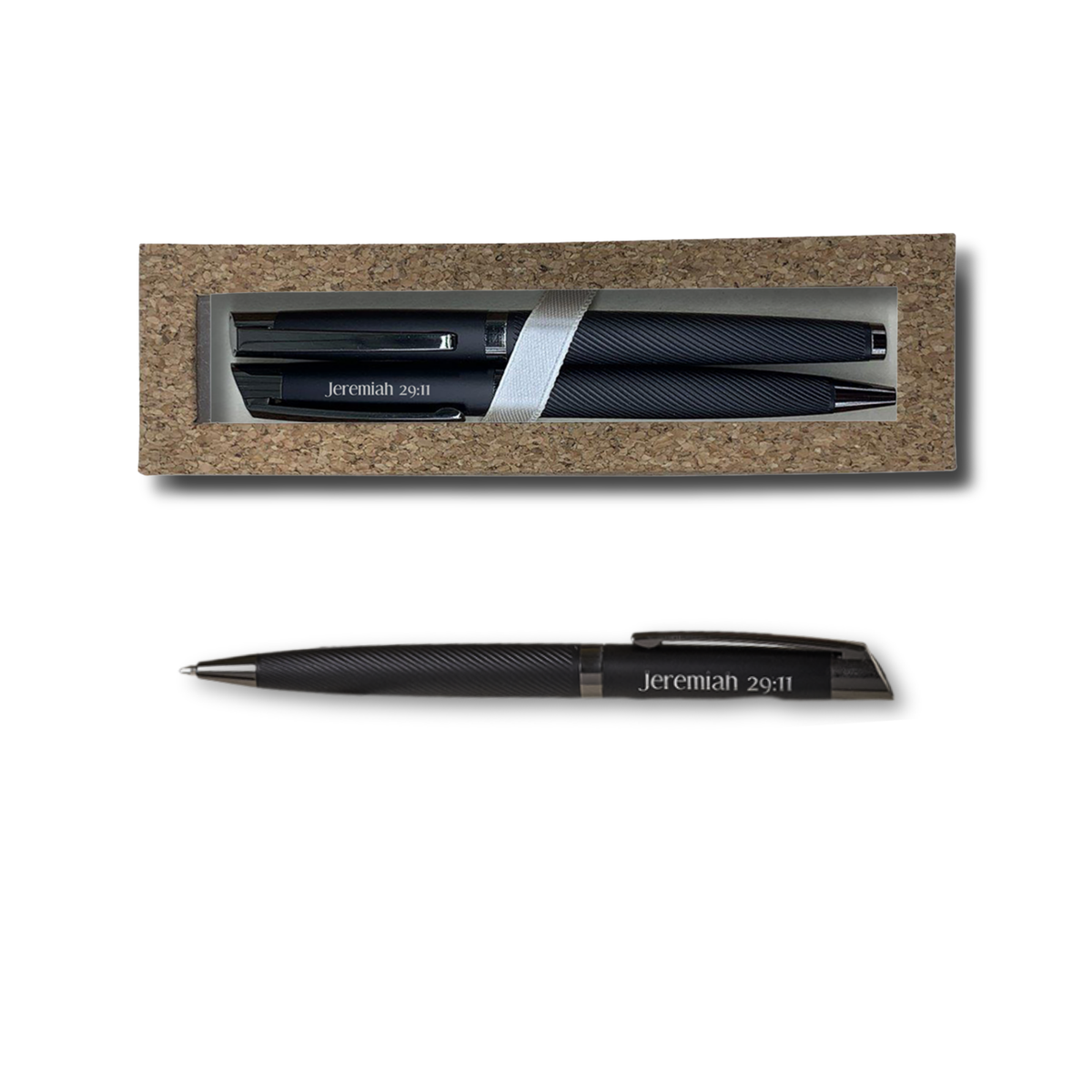 Sleek Matte Black Metal Pen Set (1 Rollerball & 1 Gel) Featuring Jeremiah 29:11