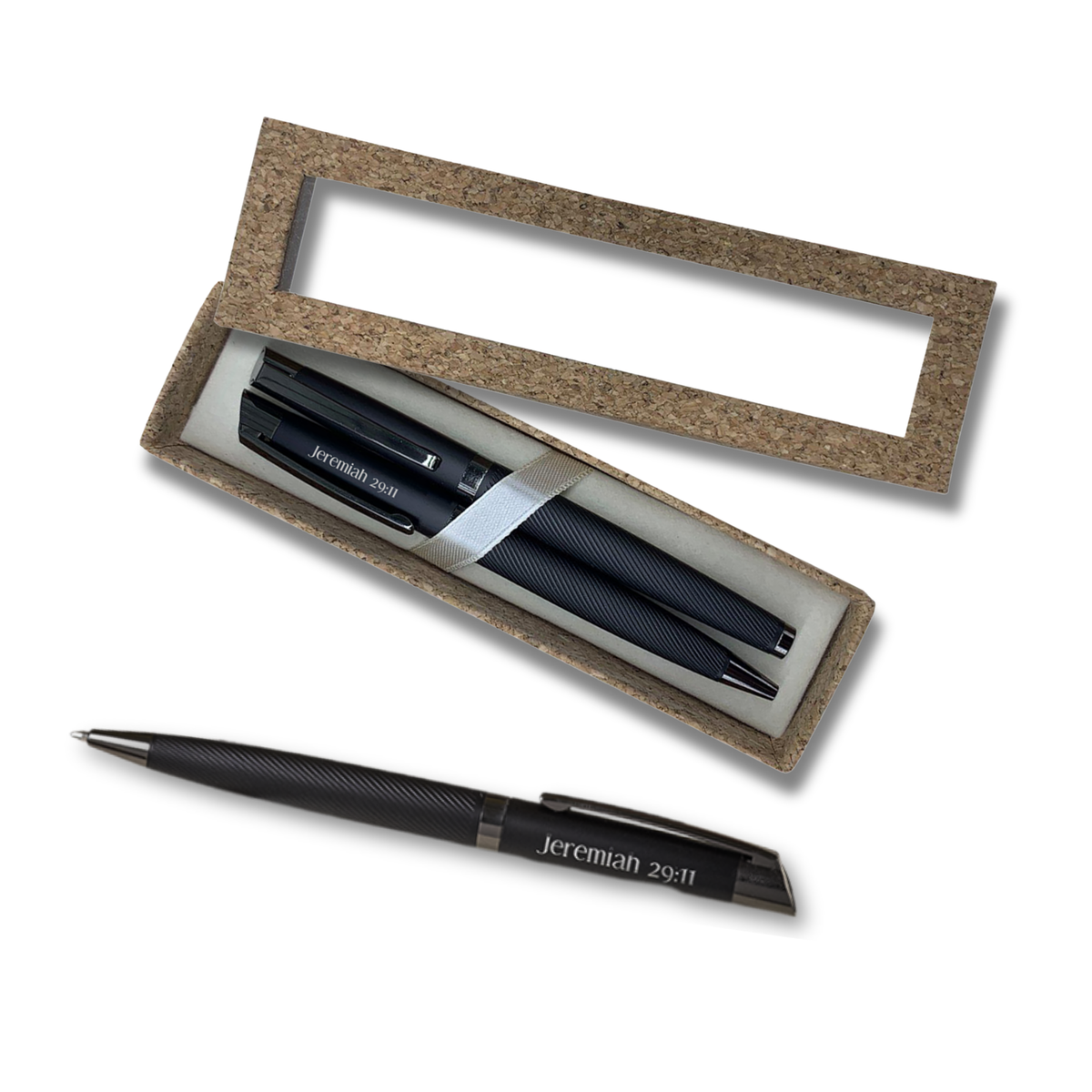 Sleek Matte Black Metal Pen Set (1 Rollerball & 1 Gel) Featuring Jeremiah 29:11
