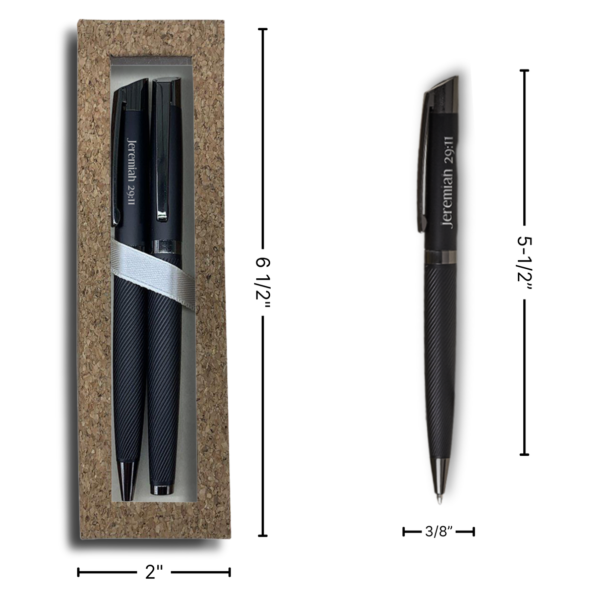 Sleek Matte Black Metal Pen Set (1 Rollerball & 1 Gel) Featuring Jeremiah 29:11