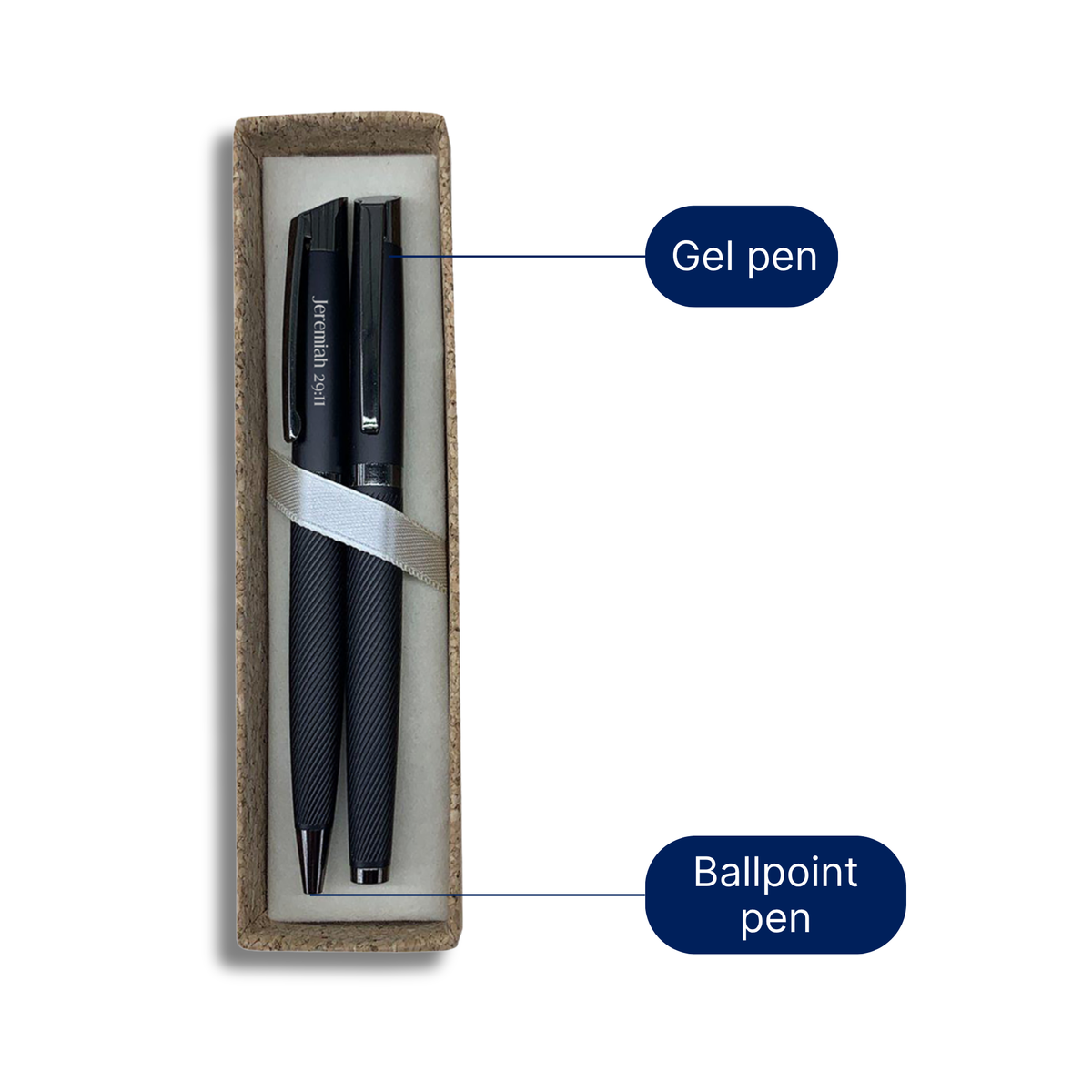 Sleek Matte Black Metal Pen Set (1 Rollerball & 1 Gel) Featuring Jeremiah 29:11