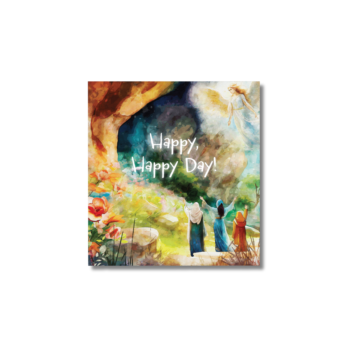 Colorful painting of people in a natural setting with 'Happy Happy Day!' text by CTA Christ to All & CTAKids.