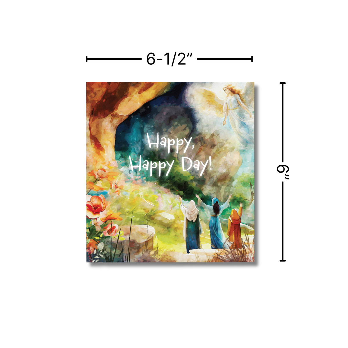 Canvas print with a colorful scene and 'Happy, Happy Day!' text, dimensions indicated by CTA Christ to All and CTAKids.