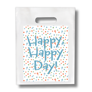 White bag with colorful confetti pattern and 'Happy Happy Day!' text on a white background by CTA Christ to All and CTAKids.