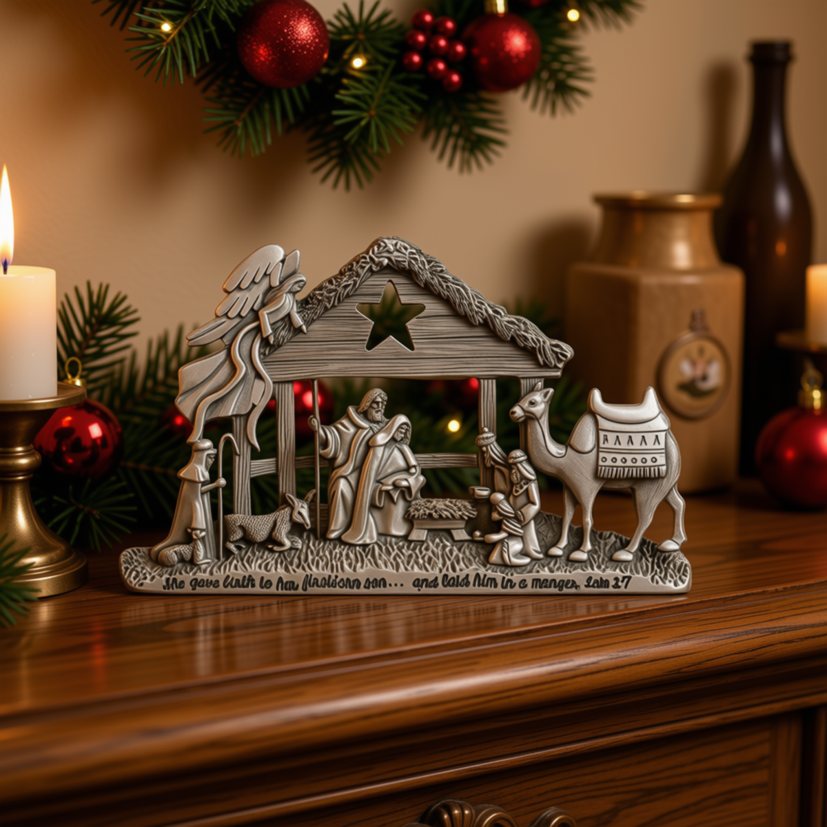 3" x 5" Solid Pewter-Finish Tabletop Nativity