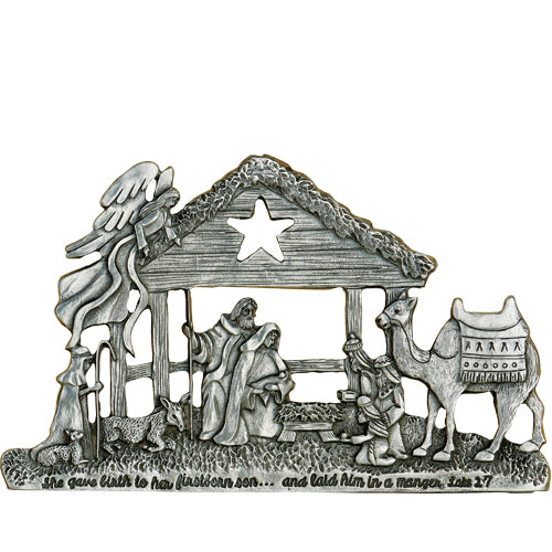 In a Little Stable Pewter-Finished Nativity Scene