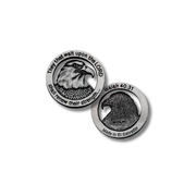 Two round silver-toned metal challenge coins featuring an engraved eagle head and religious text, one reading 'They that wait upon the LORD shall renew their strength.' by CTA Christ to All and CTA Gifts.