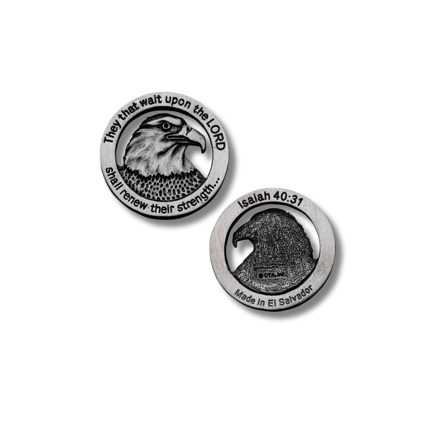 1" Pewter-Finish Faith Token - Wings of Eagles Isaiah 40:31