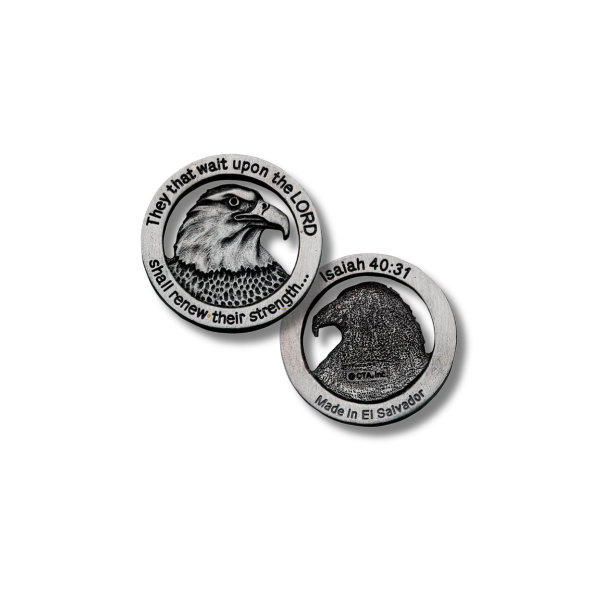 1" Pewter-Finish Faith Token - Wings of Eagles Isaiah 40:31
