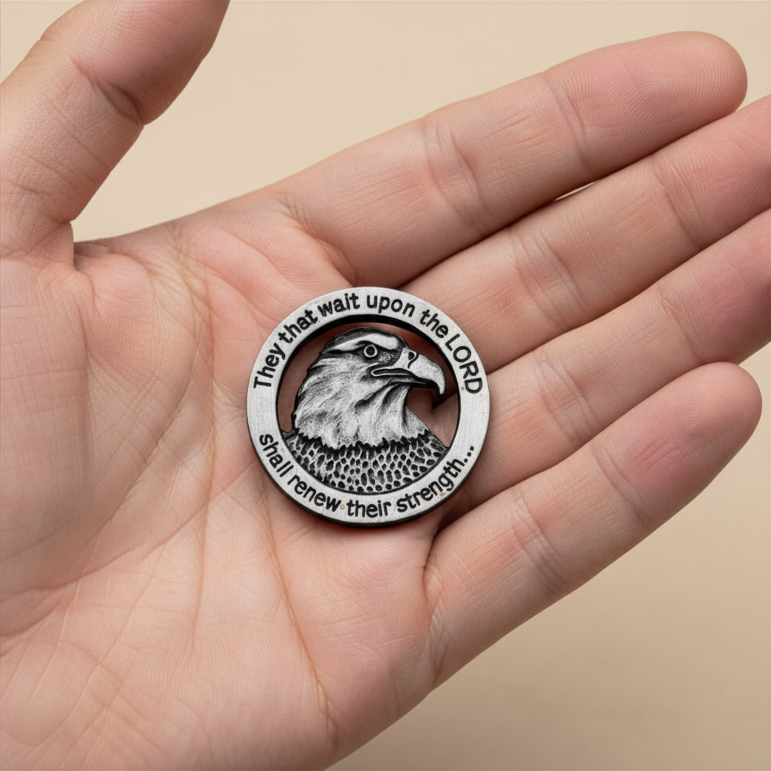 1" Pewter-Finish Faith Token - Wings of Eagles Isaiah 40:31