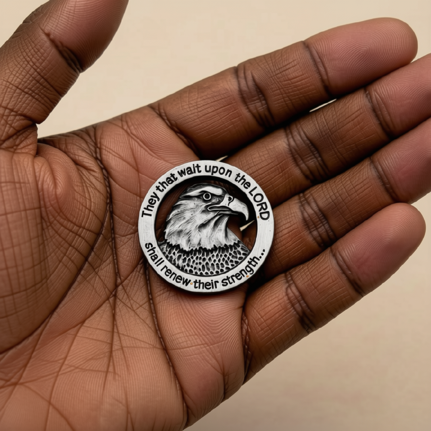 1" Pewter-Finish Faith Token - Wings of Eagles Isaiah 40:31