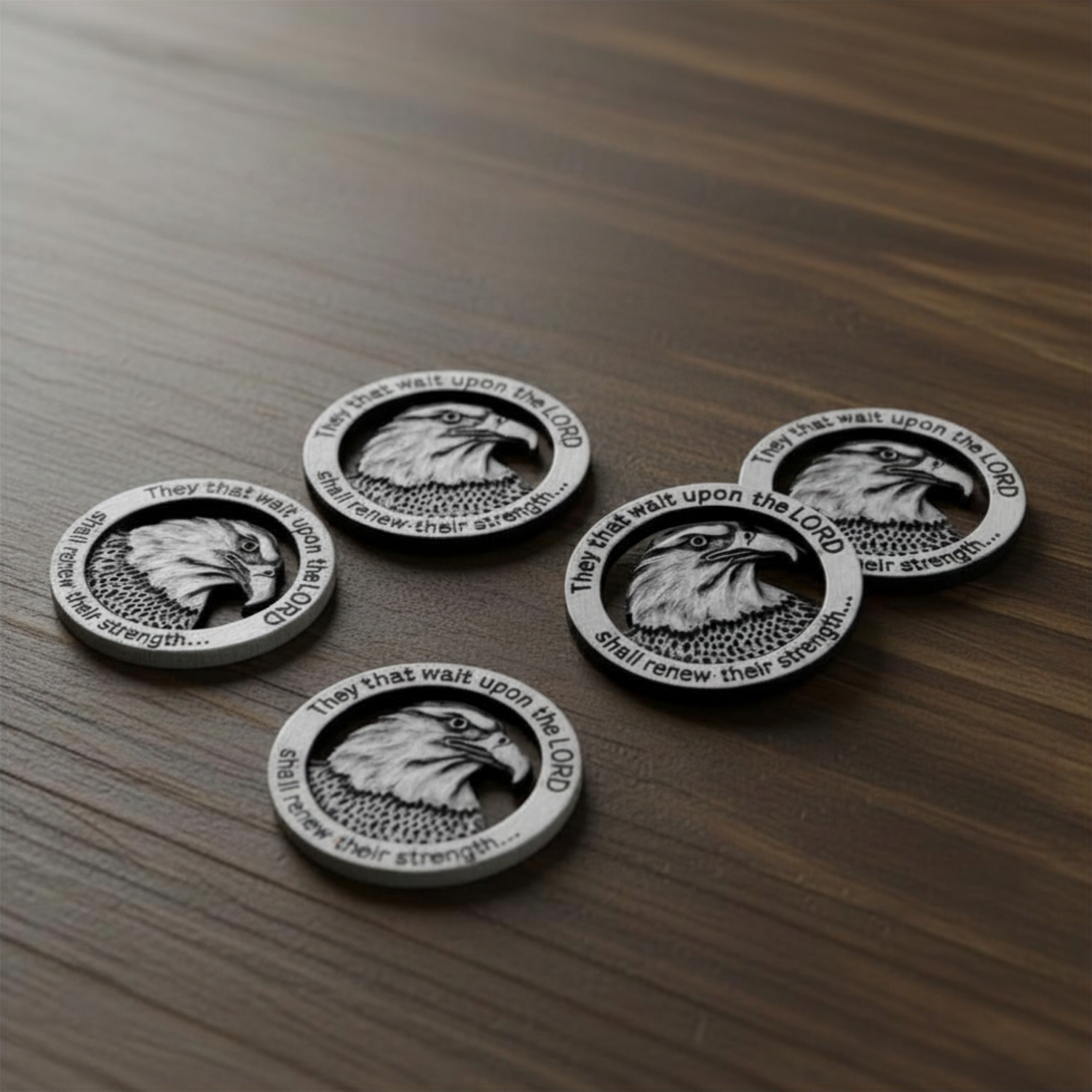 1" Pewter-Finish Faith Token - Wings of Eagles Isaiah 40:31