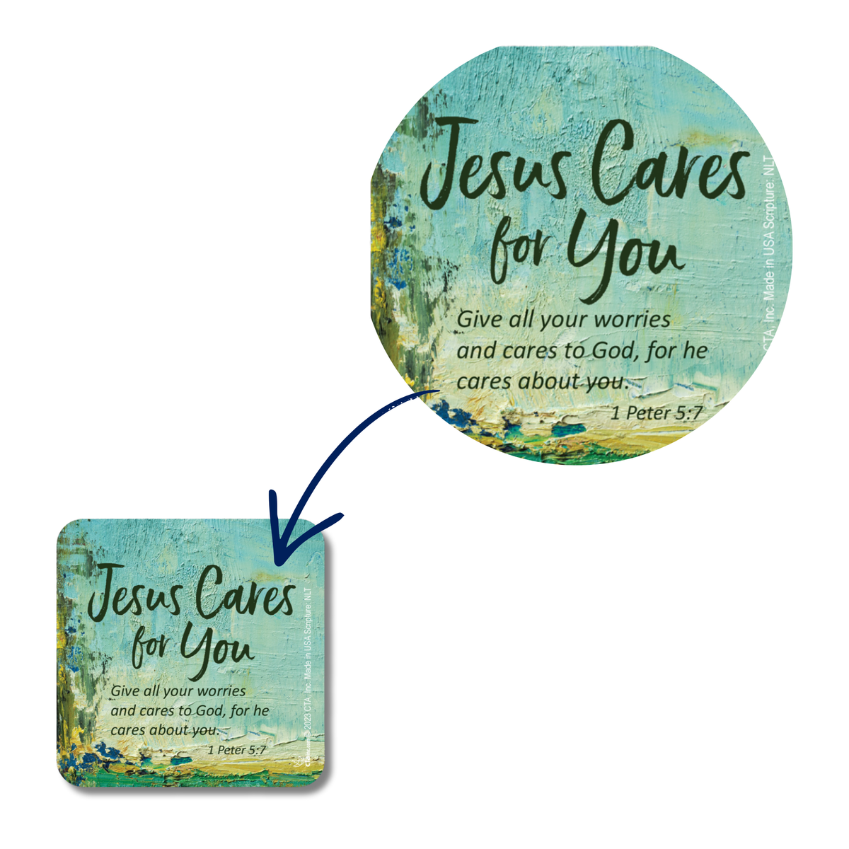 2-1/2" Square Magnet - Jesus Cares for You﻿