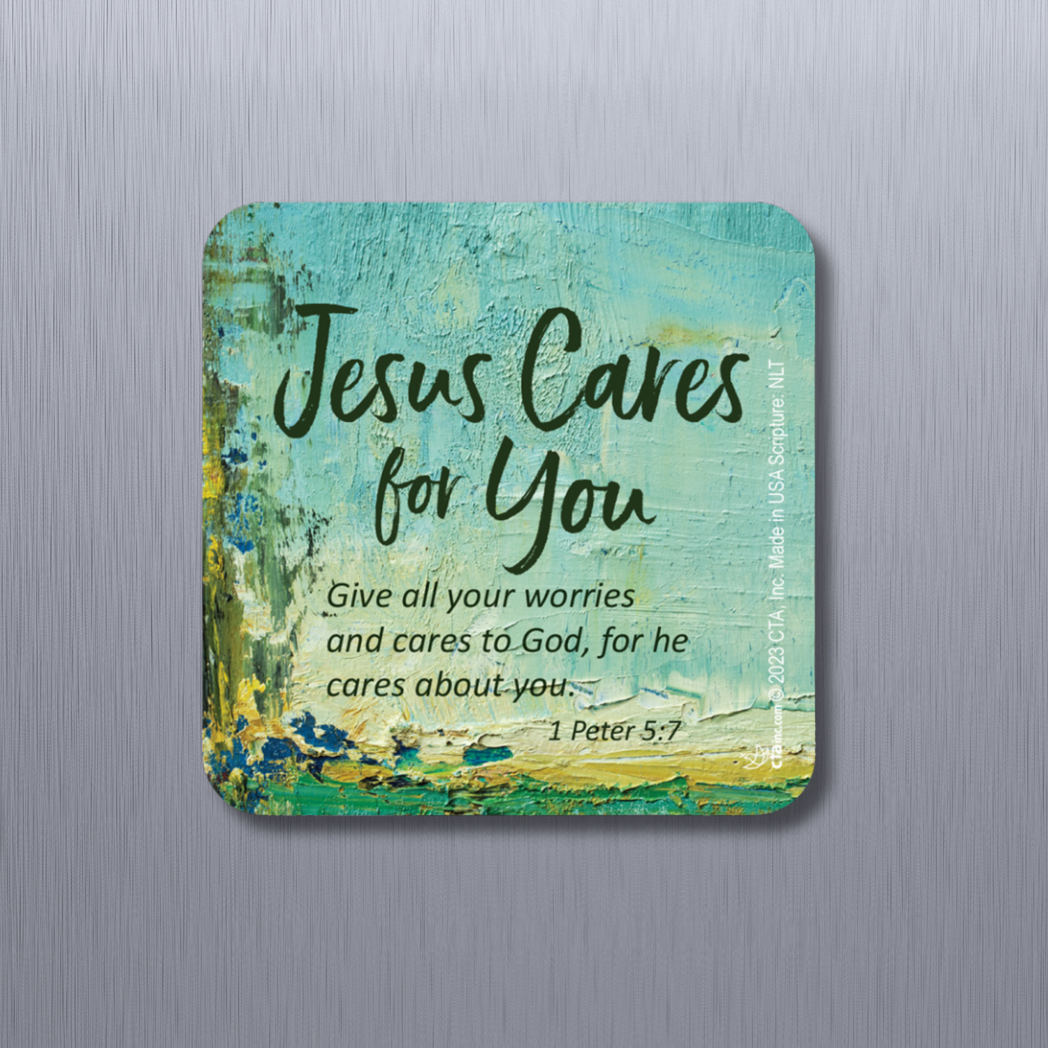 2-1/2" Square Magnet - Jesus Cares for You﻿