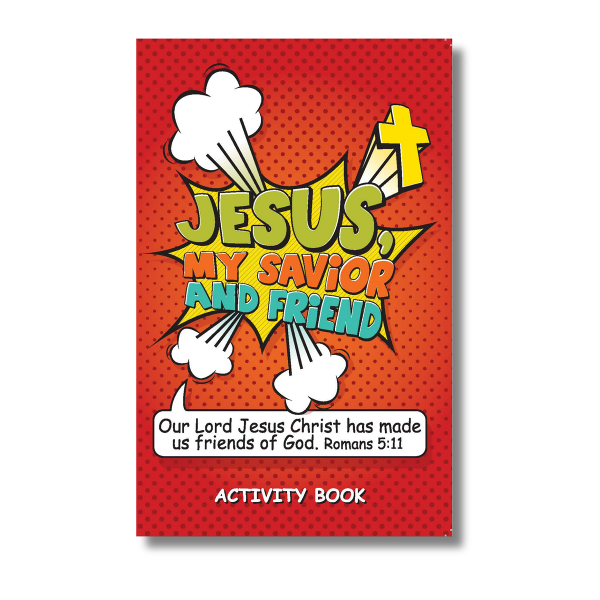 Activity book cover with colorful text and graphics on a red background by CTA Christ to All & CTAKids.