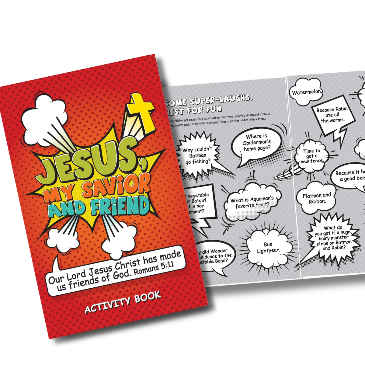 Activity book titled 'Jesus, My Savior and Friend' with comic-style pages on a white background. by CTA Christ to All & CTAKids.