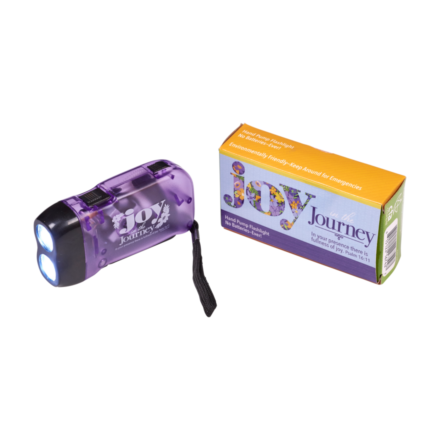 Joy in the Journey pump flashlight with matching box and Bible verse 