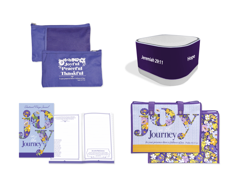 Christian women's gift set with prayer journal, tote bag, Bluetooth speaker, and pouch - cta gifts