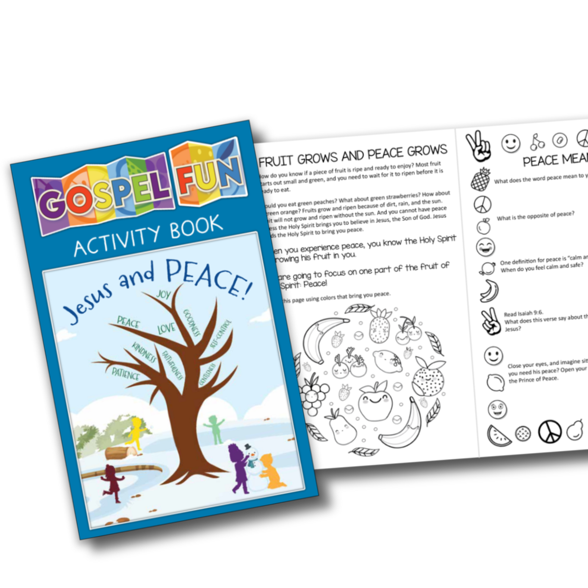 Gospel Fun Activity Book with colorful cover and open pages showing coloring and worksheets by CTA Christ to All & CTAKids.