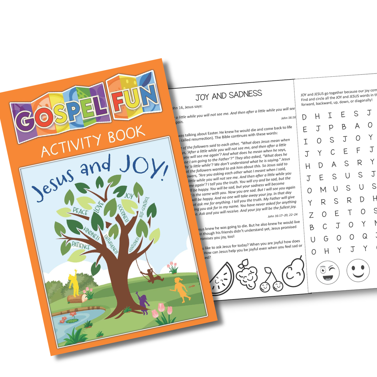 Gospel Fun Activity Book titled 'Jesus and Joy' with a coloring page on a white background by CTA Christ to All & CTAKids.