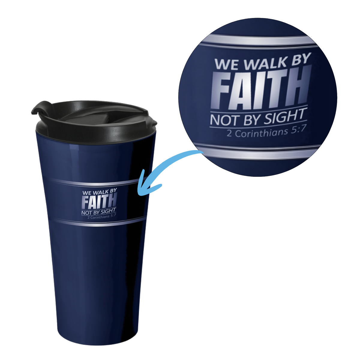 16oz Double Wall Insulated Travel Mug with Flip Lid - KJV - Living by Faith