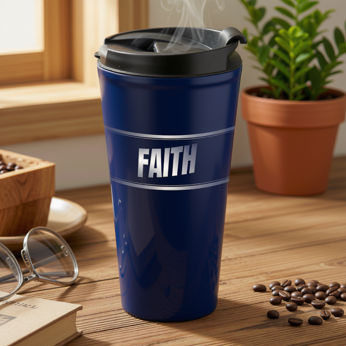 16oz Double Wall Insulated Travel Mug with Flip Lid - KJV - Living by Faith