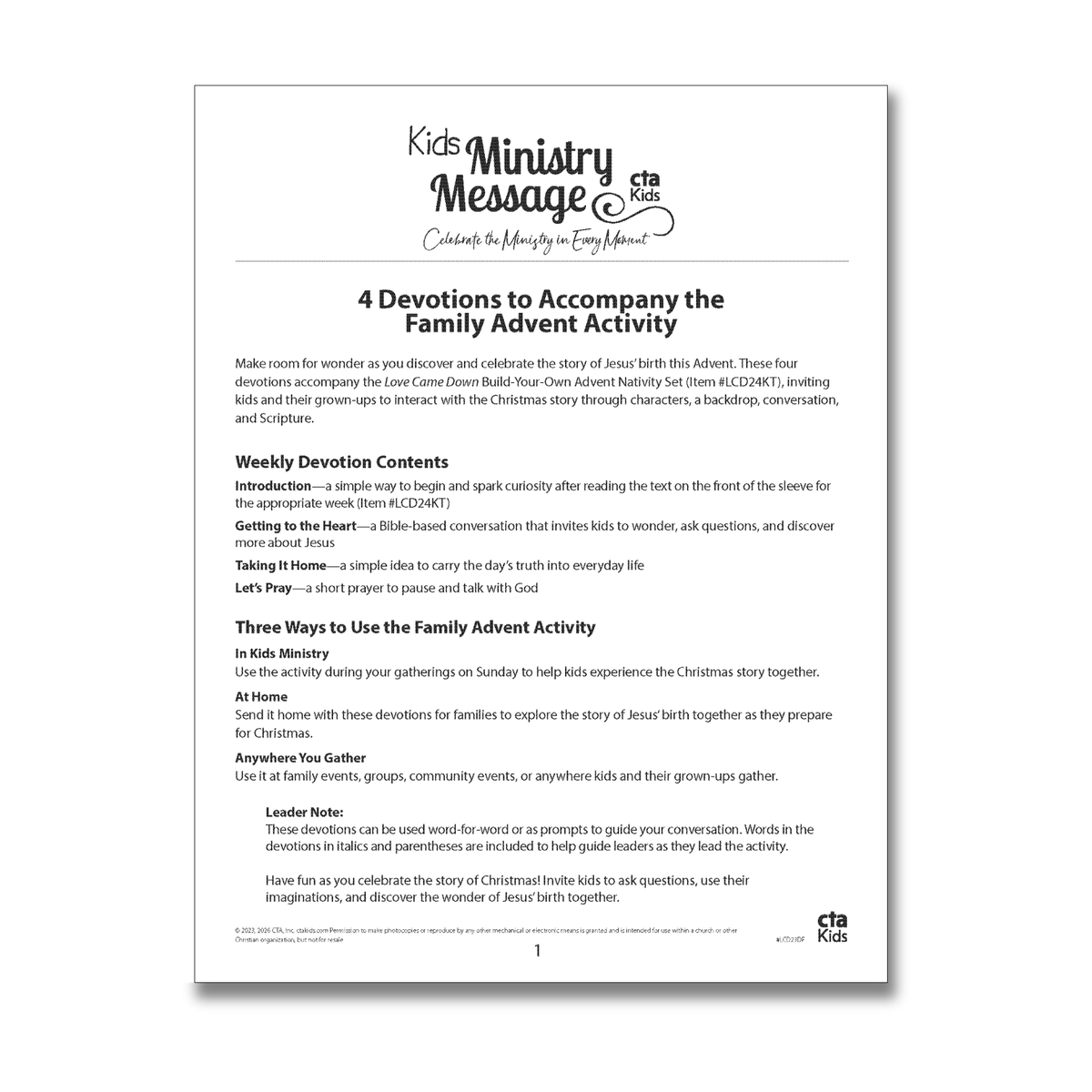  Cover page for “4 Devotions to Accompany the Family Advent Activity,” featuring four weekly Advent devotions that help families explore the Christmas story through Scripture, discussion, prayer, and hands-on activities by CTA Christ to All and CTAKids.