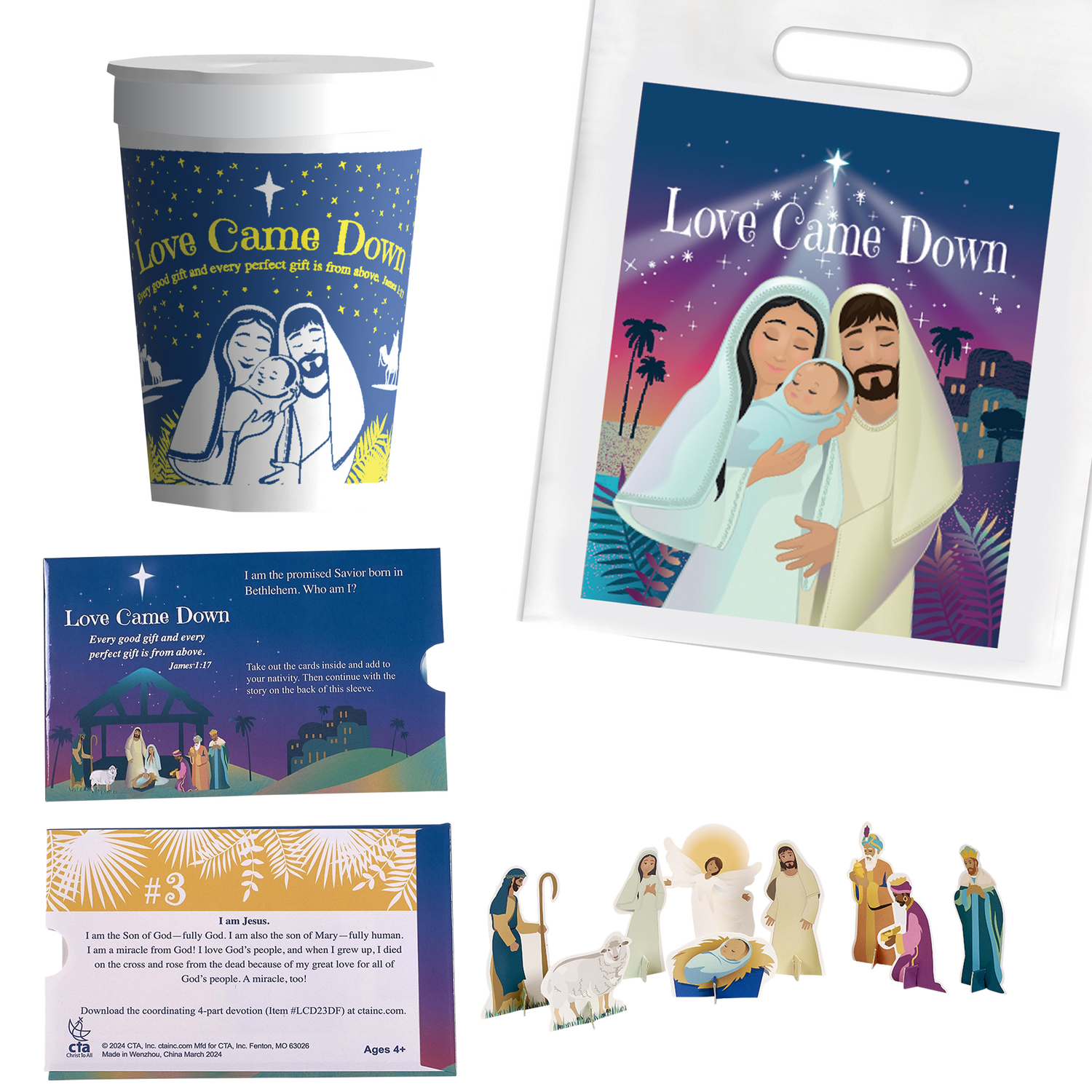 Christmas Preparation Set for ages 7–11, featuring a Build-Your-Own Nativity, 9" x 12" goodie bag, plastic tumbler, and free 4-part family Advent devotion—perfect for daily Advent activities from December 3 to Christmas.
615122-17550-7