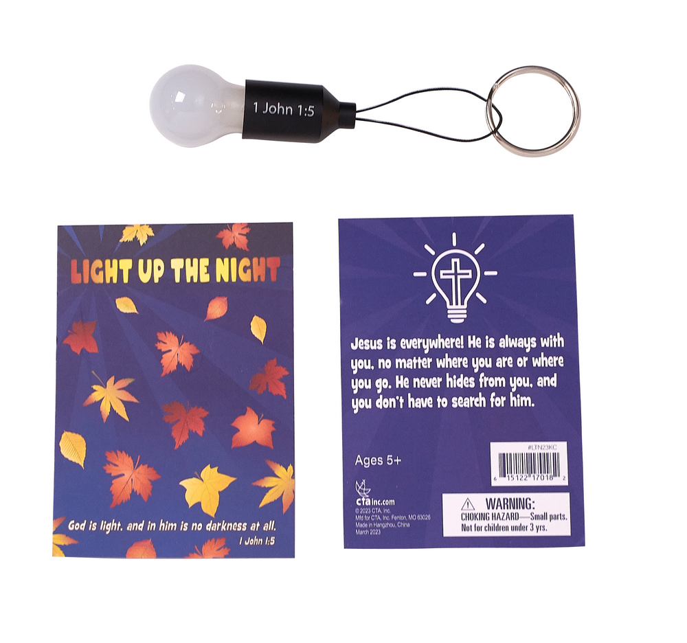 Light Up the Night Light Bulb Key Chain with Bible verse reference for children's ministry