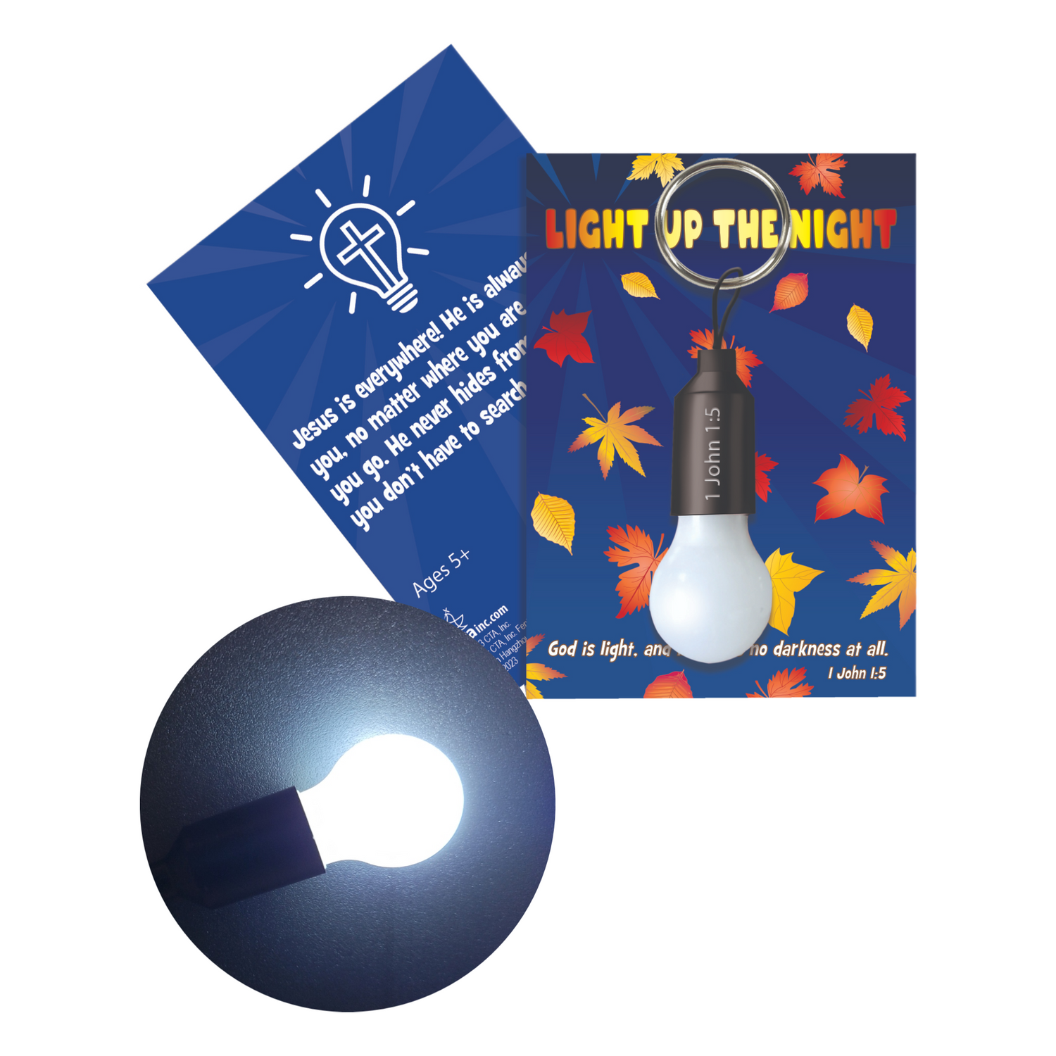 Light Up the Night Light Bulb Key Chain & Card for Christian Kids' Ministry