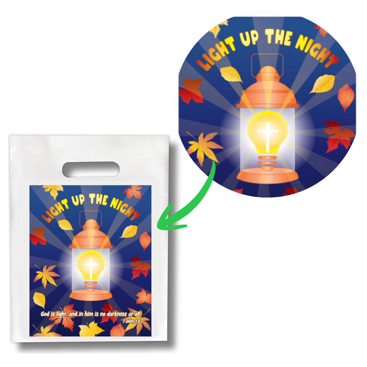 Product packaging with 'Light Up The Night' design on a white background by CTA Christ to All & CTAKids.
