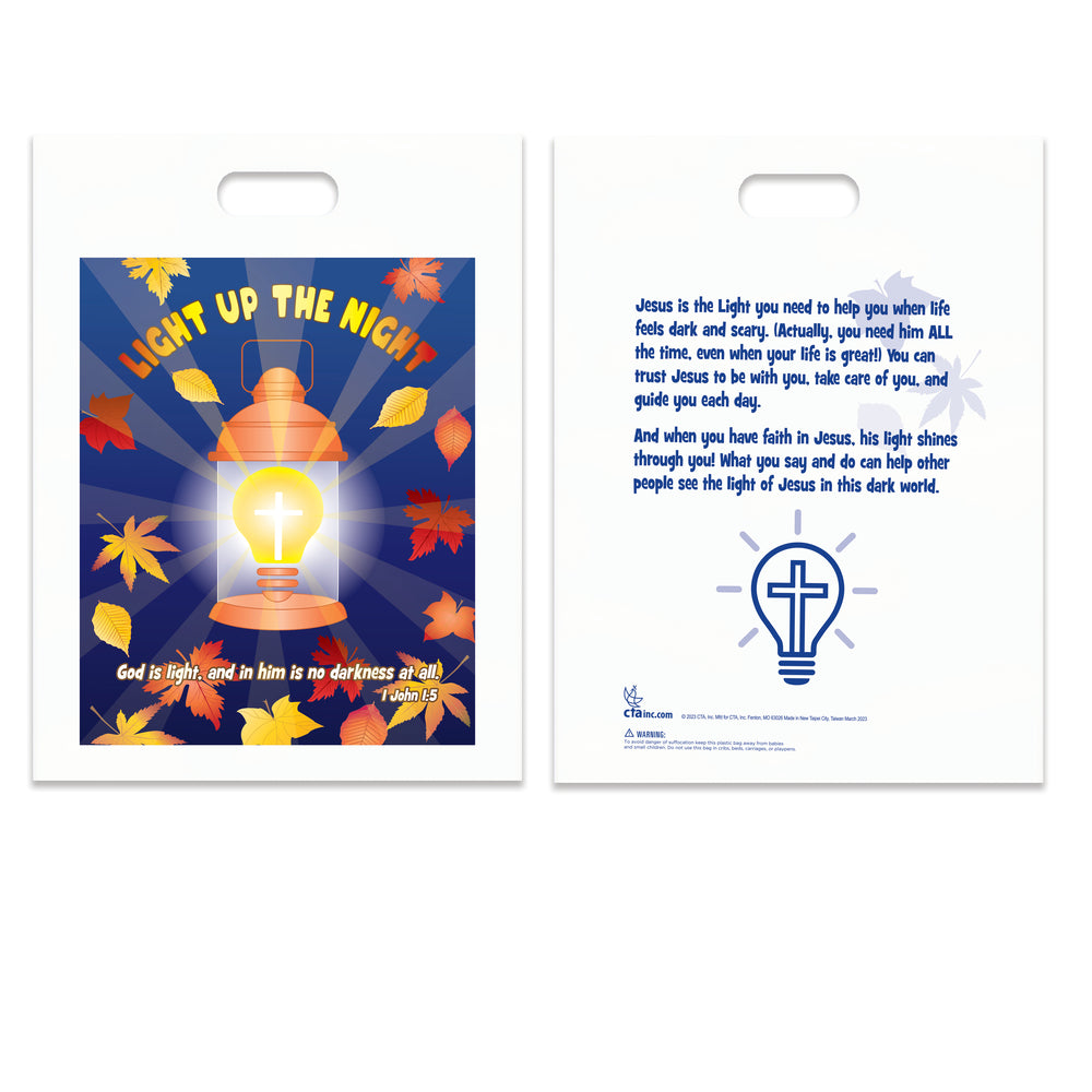 Front and back of Light Up the Night Goodie Bag Treat Sack from CTA, Inc