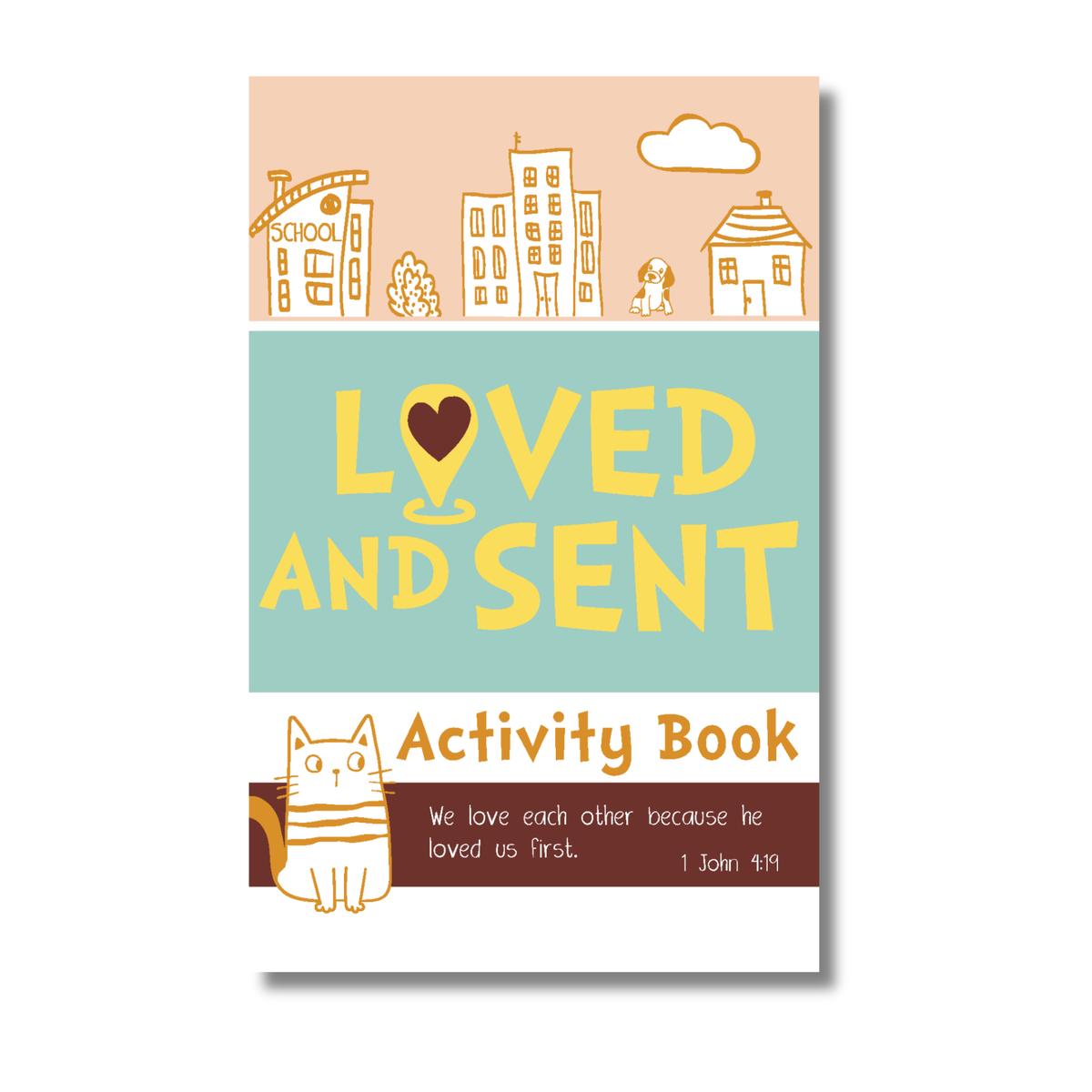 Activity book cover with text 'Loved and Sent' and illustrations on a white background by CTA Christ to All & CTAKids.