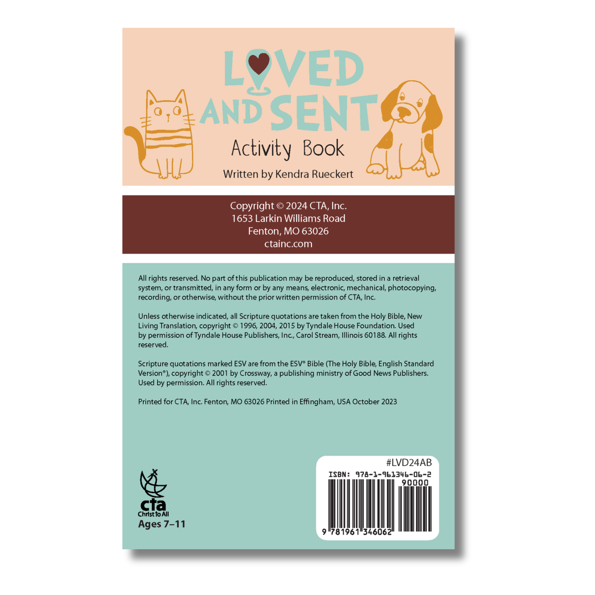 Back cover of 'Loved and Sent' activity book with text and illustrations by CTA Christ to All & CTAKids.