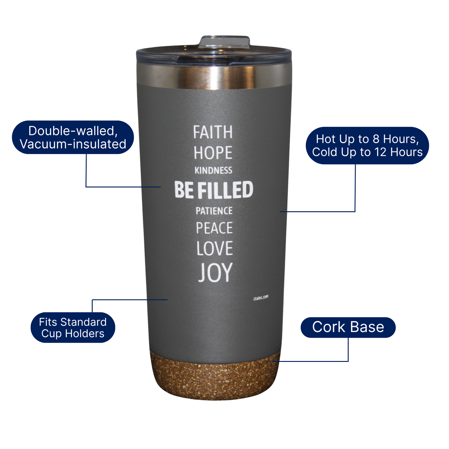 22oz Grey Deluxe Insulated Tumbler - Galatians 5:22-23