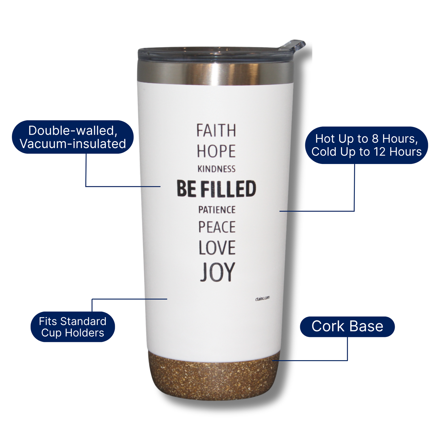 22oz White Deluxe Insulated Tumbler - Galatians 5:22-23