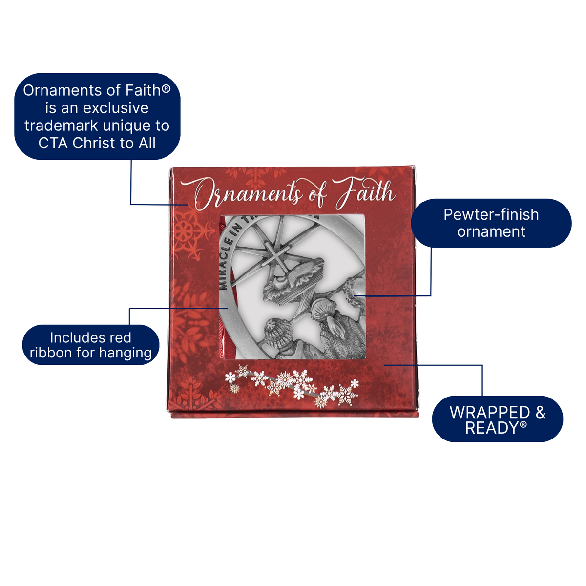 “Miracle in the Manger” Celebrate the birth of Jesus with this ornament that is
capturing the wonder of Christmas with children gazing up at the star that
points to the miracle in the manger, Jesus.