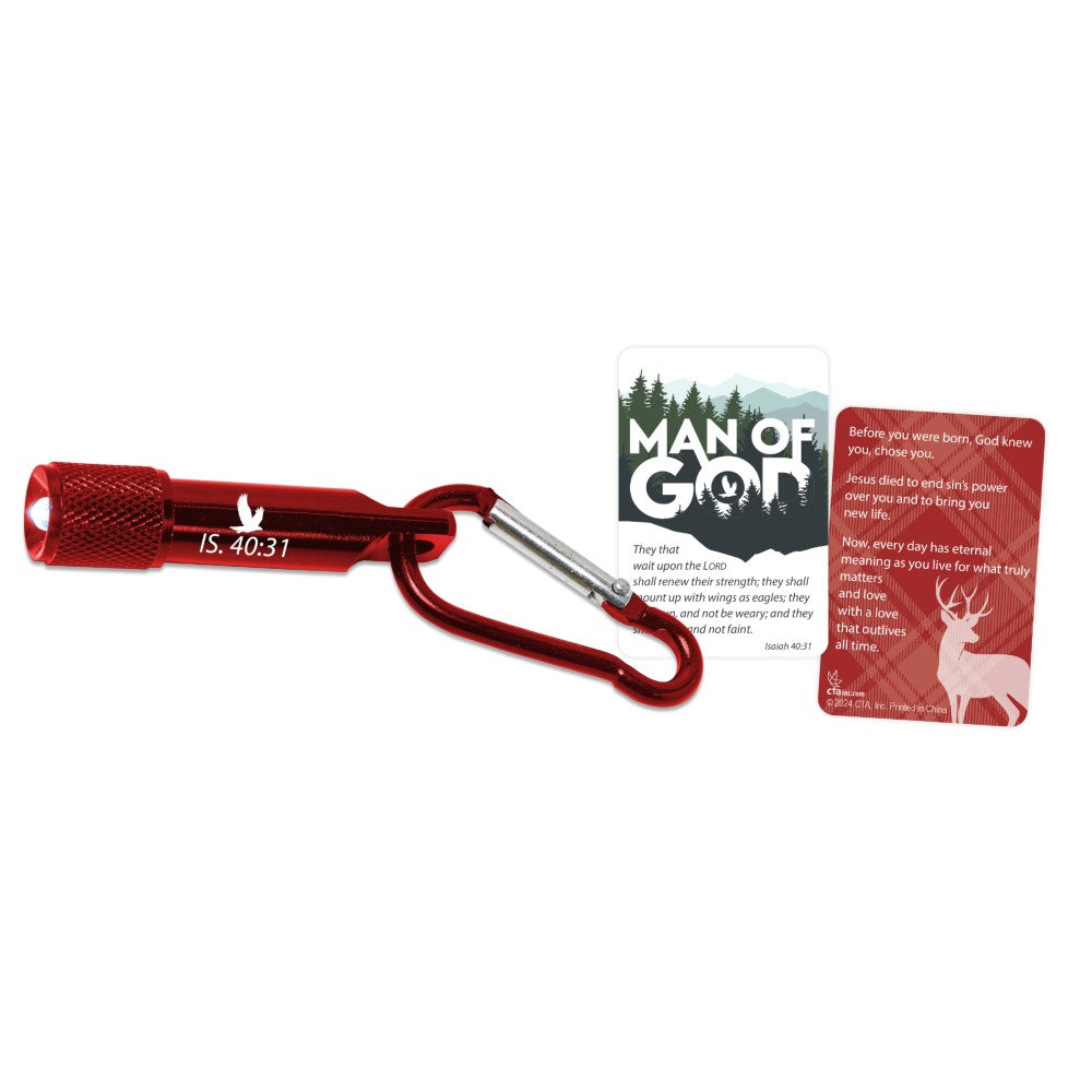 Man of God Renewed for Life Mini LED Flashlight with Carabiner & Card