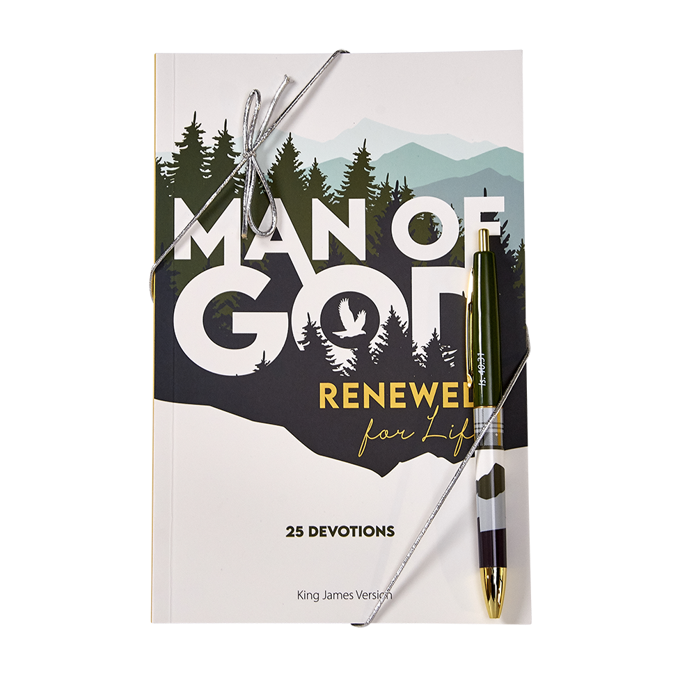 KJV Man of God Renewed for Life Devotion Book & Pen Set Packaged