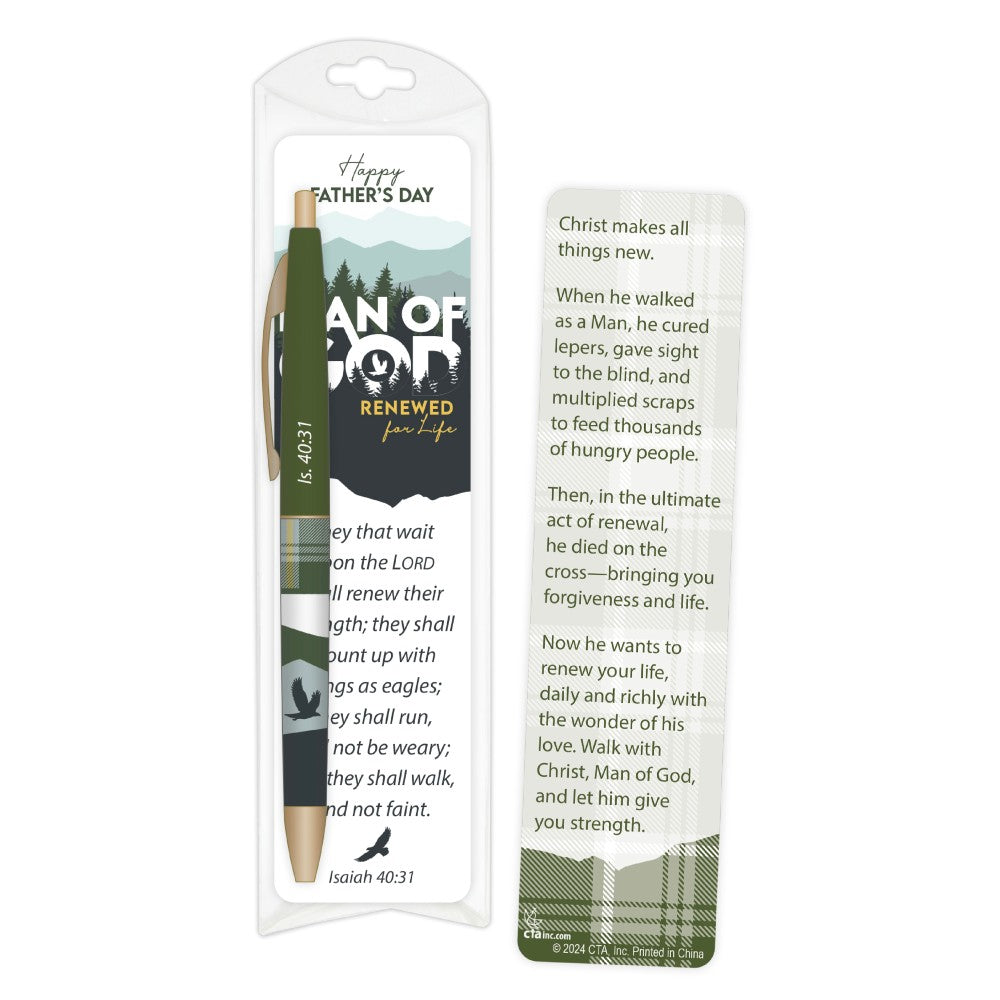 Man of God Renewed for Life Pen & Happy Father's Day Bookmark Set