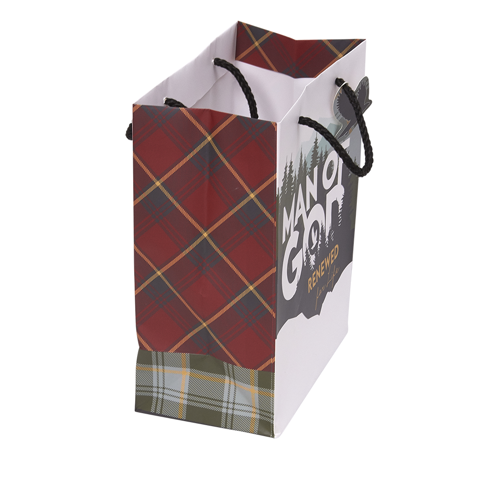 Man of God Renewed for Life side view of gift bag & tag